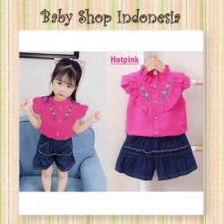 large PU552 Setelan Kulot Anak Bordir Bunga Hotpink